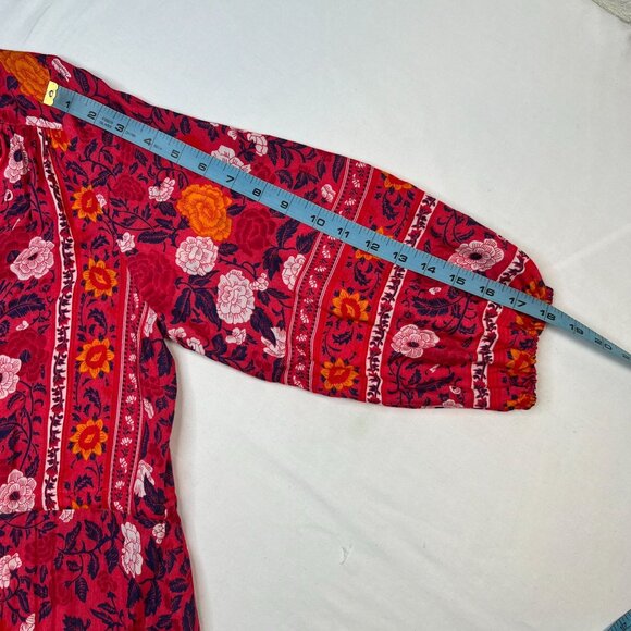 Walker & Wade Carrie Midi Dress Drawstring Waist Cherry Floral Pink Orange Med - Picture 10 of 13